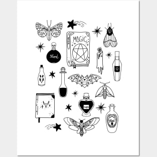 Black Magic Witchy Halloween Doodles - Potions and Things Posters and Art